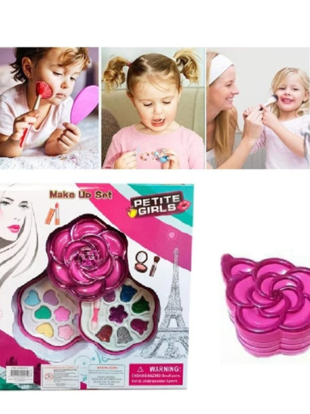 Kids Pretend Makeup Kit, Flower Cosmetic Play Set with Mirror for Dress Up - Picture 10 of 10